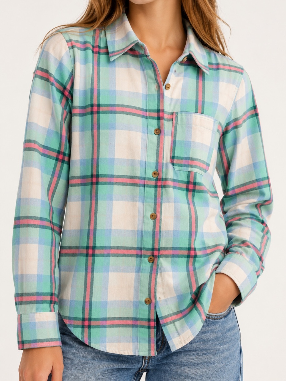 Thereabouts XL 16(women’s S)Plaid Flannel Shirt NWT 100% Cotton Mint Multi